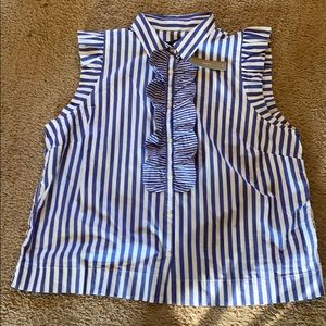 Ruffled cotton poplin top in mixy stripe